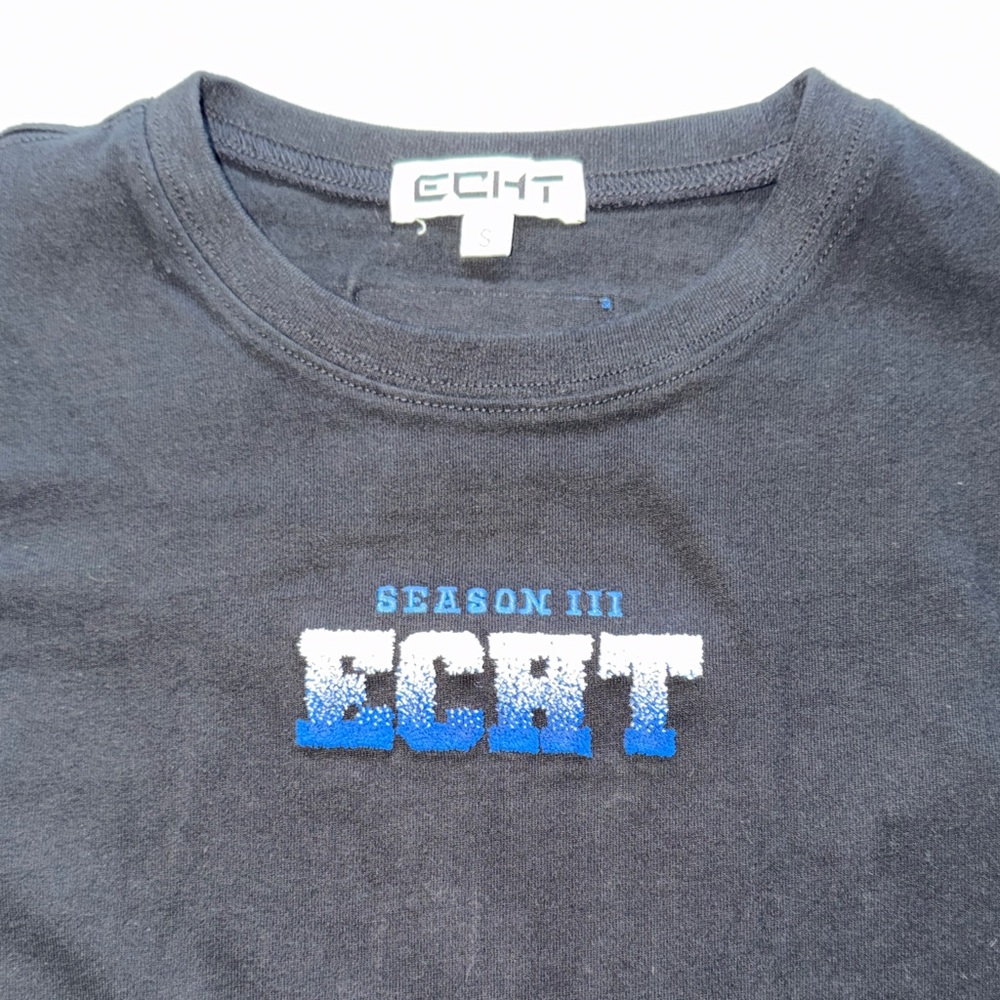 ECHT Black Tee with Blue and White Gradient Logo
